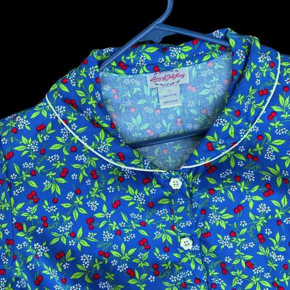 Womens Retro Lanz of Slazburg Floral Cherries Shirtdress Cottage Core Sz L - Picture 3 of 4